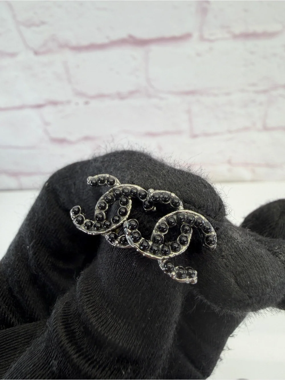 Chanel Black CC Crystal Ruthenium Studs Earrings